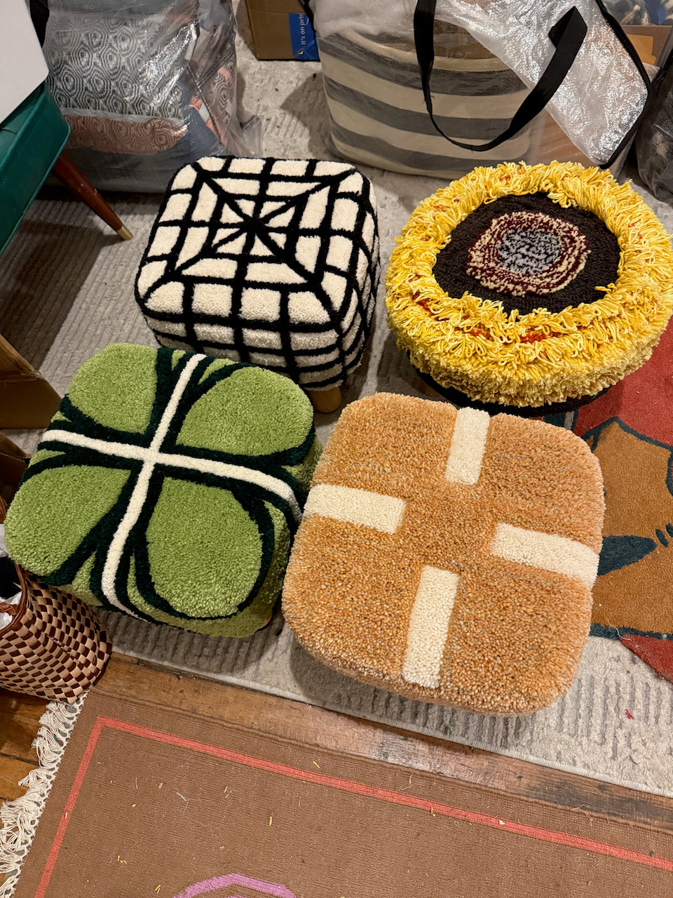 tufted footstool - sunflower