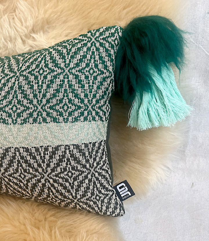 lumbar love handwoven pillow in 'estrellita'