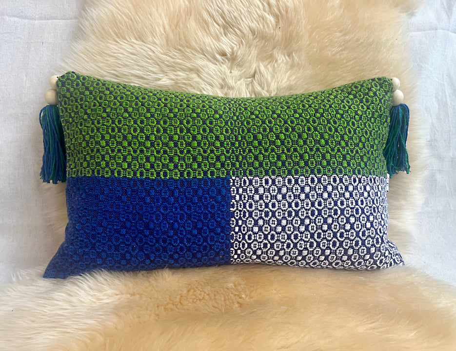 lumbar love handwoven pillow in 'trellis'