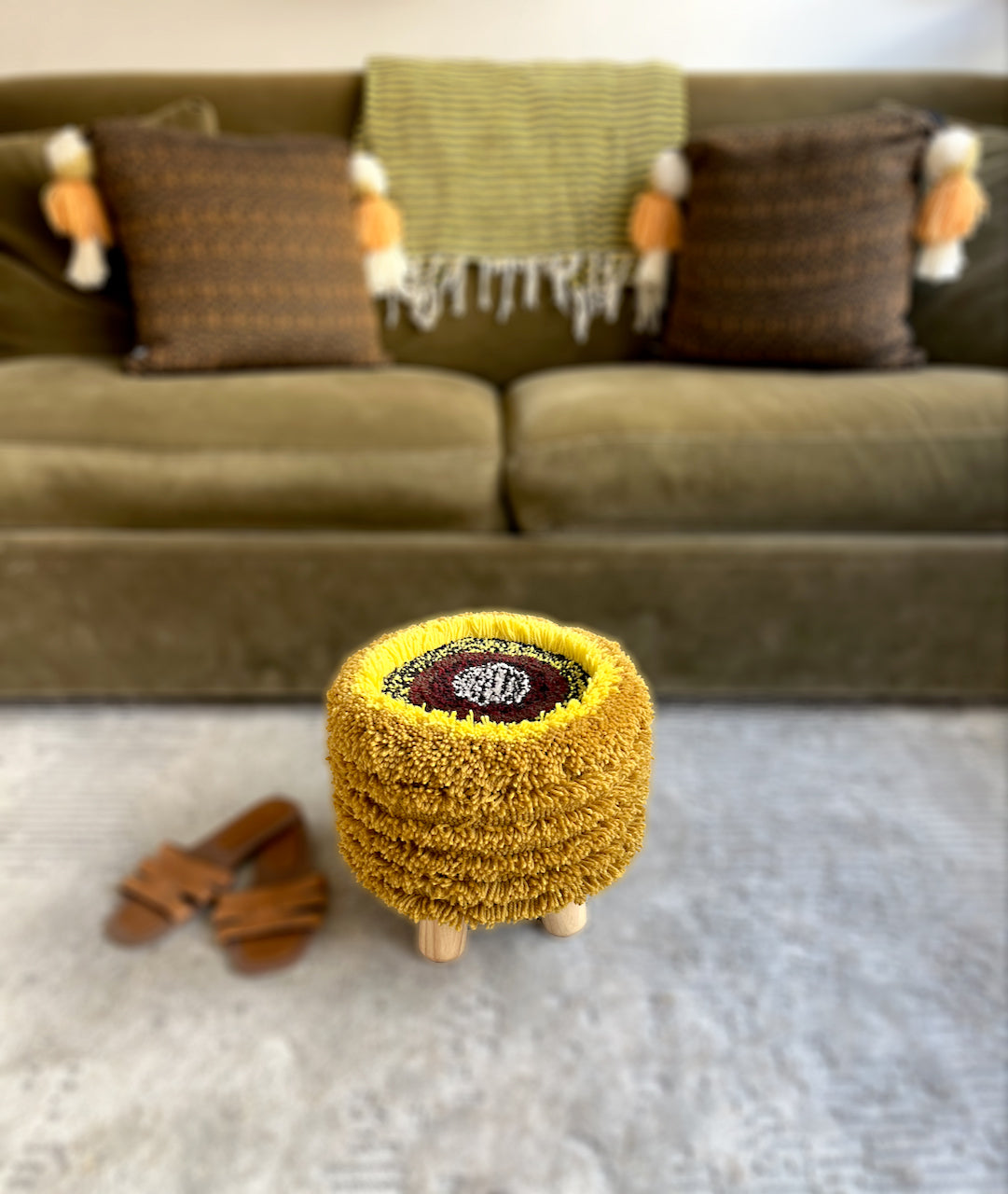 tufted footstool - sunflower